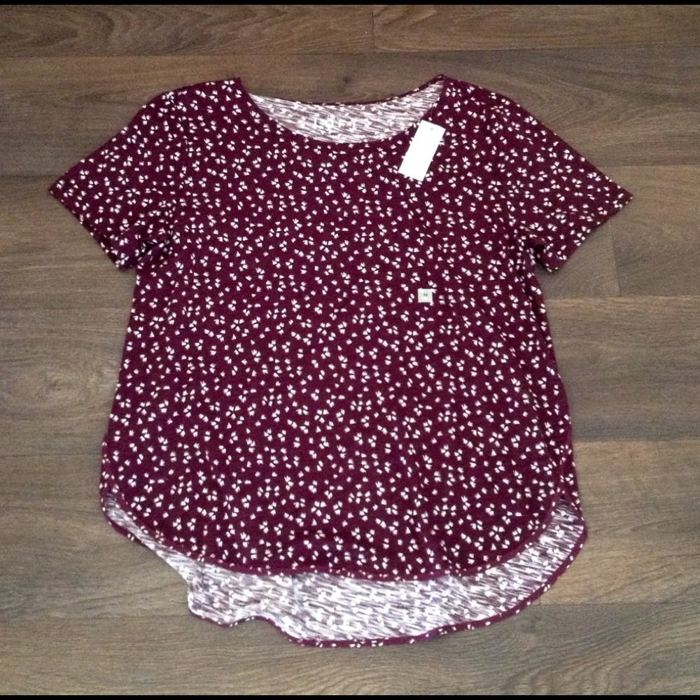 NWT ANN TAYLOR LOFT burgundy short sleeve top SZ M